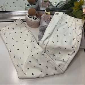 J. Crew White and Black Dainty Floral Straight Leg Crop Jeans